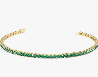Emerald Bracelet / 2.25 ctw 14k Gold Prong Setting Emerald Tennis Bracelet / Multi stone Emerald layering bracelet / May Birthstone