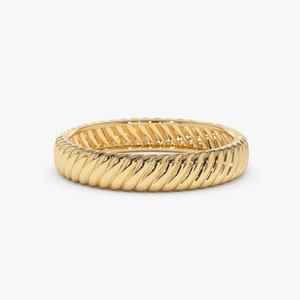 14k Solid Gold Dome Croissant Ring / Bold Dome Statement Ring for Women / Chunky Gold Ring / Twist Rope Ring / Thick Gold Ring