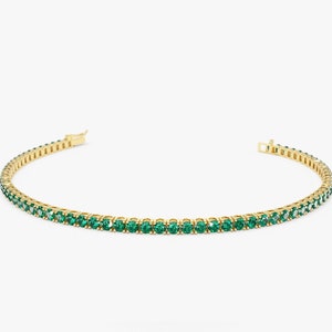 Emerald Bracelet / 2.25 ctw 14k Gold Prong Setting Emerald Tennis Bracelet / Multi stone Emerald layering bracelet / May Birthstone