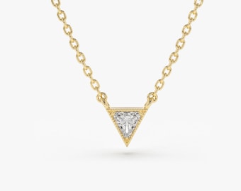 Trillion Diamond Necklace / 14k Triangle Cut Diamond Solitaire / Solitaire Diamond Necklace / Dainty Diamond Necklace for Women