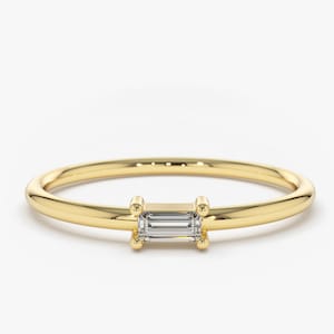 14k Baguette Diamond Ring / Baguette Diamond Solitaire Ring / 0.13ctw Baguette Engagement Ring / Stacking Ring, Gift For Mom