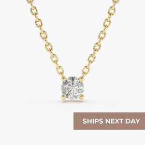 14k Gold 4 Prong Diamond Pendant / Delicate Solitaire Necklace  / Floating Diamond /  Layering Necklace
