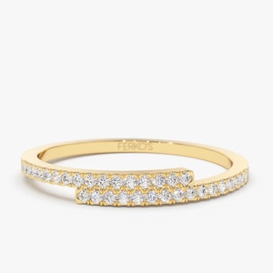 Diamond Ring / 14k Solid Gold Diamond Pave Ring / Cross Over Diamond Stackable Ring / 14k White Gold Diamond Ring by Ferkos Fine Jewelry