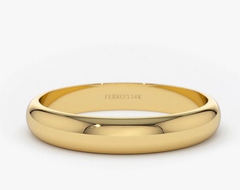 Gold Wedding Band / 14k Yellow Gold Band 3mm / CLASSIC DOME Polished Men's and Women's Wedding Ring by Ferko's Fine Jewelry