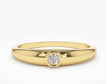 14k Dome Diamond Ring / Bezel Setting Diamond Solitaire Ring / Diamond Pinky Ring / Diamond Stacking Ring by Ferkos Fine Jewelry