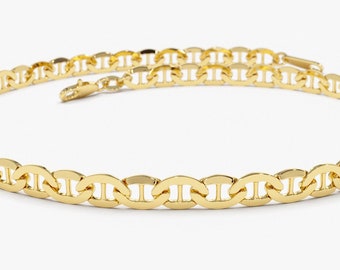 Gold Bracelet / Mariner Link Bracelet / 14k Gold 3.5MM Mariner Chain Bracelet/ 14k Link Bracelet by Ferkos Fine Jewelry / Memorial Day Sale