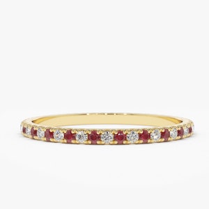 Ruby and Diamond Eternity Band / 14k Rose Gold Micro Pave Diamond and Ruby Eternity Wedding Ring / Ruby Wedding Band / July Birthstone Ring