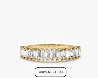 Diamond Ring / 14k Baguette Diamond Ring in Half Eternity / Stackable Ring / Baguette Diamond Wedding Band by Ferkos Fine Jewelry