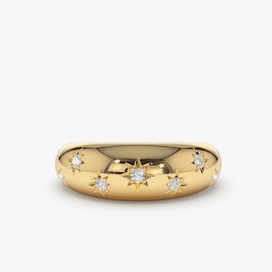 Anillo de diamantes con forma de estrella / Anillo de diamantes con engaste de estrella en oro macizo de 14 k / Anillo de bodas con forma de cúpula para mujer con diamantes de Ferkos Fine Jewelry