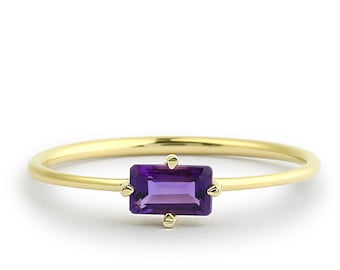 Amethyst Ring / 14k Solid Gold Amethyst Gemstone Ring / Natural Amethyst / February Birthstone / Purple Amethyst Ring / Gift for Mom