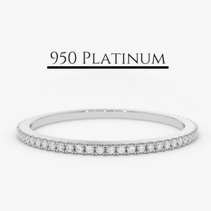 Platinum Diamond Ring / Full Eternity Platinum Diamond Wedding Ring 1.3MM / Micro Pave Thin Diamond Eternity Ring in 950 Platinum/ PT950