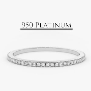 Platinum Diamond Ring / Full Eternity Platinum Diamond Wedding Ring 1.3MM / Micro Pave Thin Diamond Eternity Ring in 950 Platinum/ PT950