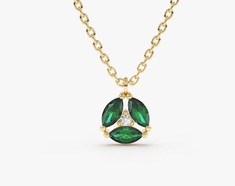 Emerald Necklace / Genuine Emerald Necklace in 14k Gold / Unique Emerald and Diamond Pendant / May Birthstone / Natural Emerald Jewelry