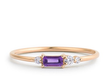 Amethyst Ring / Amethyst Engagement Ring / Solid Rose Gold Diamond Amethyst Ring / February Birthstone Ring / Rose Gold Amethyst Ring