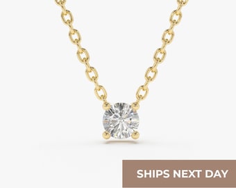 0.30 ctw Diamond Solitaire Necklace 14k Gold / 4 Prong Floating Necklace / Classic Essential Diamond Necklace / Birthday Gift Bridal Jewelry