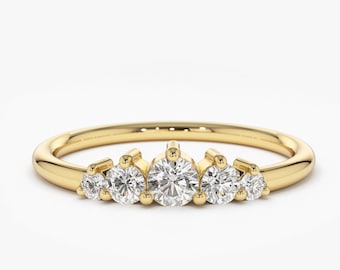 Diamond Wedding Band in 14k Gold / Women's Wedding Ring / Engagement Band / 5 Stone Wedding Ring / Anniversary Ring / Rose Gold Wedding Ring