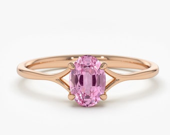 Pink Sapphire / 14k Rose Gold Pink Sapphire Ring / Natural Pink Sapphire Promise Ring / Dainty Genuine Pink Sapphire Gemstone Ring