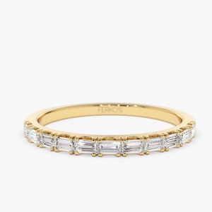 Baguette Diamond Wedding Band / 14K Gold Baguette Diamond Stackable Ring / Women's Wedding Ring /  Anniversary Gift by Ferkos Fine Jewelry