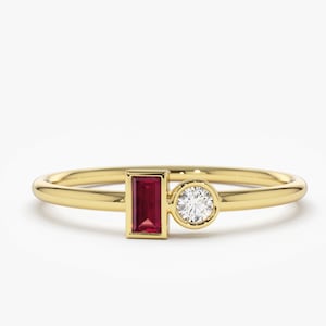 Ruby Ring /  14k Solid Gold Ring / Baguette Ruby Diamond Ring / July  Birthstone Ring / Anniversary Ruby Diamond Ring / Dainty Ruby Ring