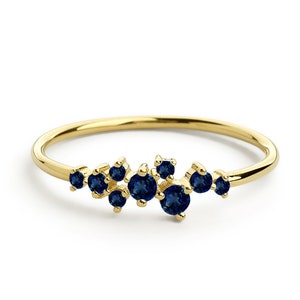 Sapphire Ring / Sapphire Cluster Ring / 14k Gold Blue Sapphire Ring / Genuine Sapphire Ring/ Natural Sapphire Jewelry / September Birthstone