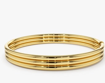 Gold Bangle / Set of Three 2.5MM Gold Bangles 7.5MM Total Width / 14k Triple Row Round Bangle / Gold Stackable Bangles Ferkos Fine Jewelry