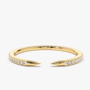 Stackable Ring / 14k Gold Pave Diamond Open Cuff Claw Diamond Ring / Minimal Dainty Stacking Diamond Ring by Ferkos Fine Jewelry