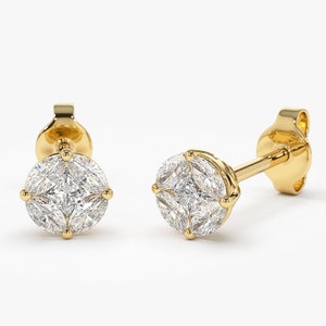 Diamond Stud Earrings / 14k Gold Illusion Setting Diamond Stud Earrings 5MM / Solitaire Stud Earrings / Real Diamond Stud Earrings