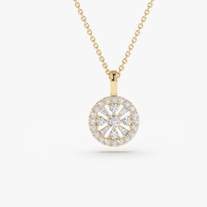 14K Baguette and Round Diamond Charm Necklace