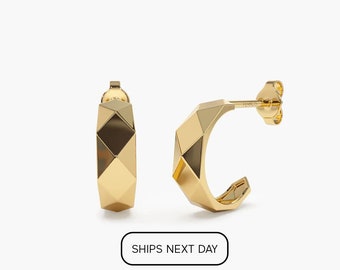 Gold Earrings / 14k Solid Gold Statement Earring / Bold Gold Earrings / Pattern Earrings / Birthday Day Gift Ideas by Ferkos Fine