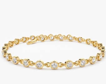 Diamond Tennis Bracelet / 14k Gold Bezel Setting Diamond Bracelet / Genuine Diamond Bracelet /  Gold Diamond Bracelet / Mothers day Gift