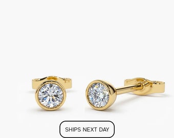14k Gold Diamond Stud Earrings / 0.25ctw Bezel Setting Diamond Studs / Genuine Diamond Stud Earrings / Gift for her by Ferko&#39;s Fine Jewelry