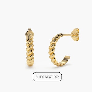 Gold Hoop Earrings / 3MM Gold Braided Twist Earrings / 14K Solid Gold Twisted Rope Hoop Earrings by Ferkos Fine Jewelry / Last Minute Gift