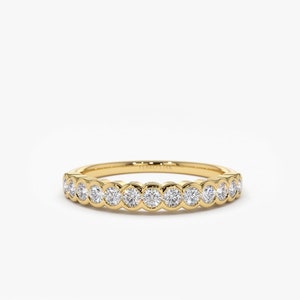 Diamond Wedding Band, Diamond Wedding Ring For Women, 14k Gold Half Bezel Set Diamond Wedding Band, Half Eternity Diamond Anniversary Ring