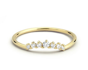 Gebogen trouwring/gebogen trouwring Rose goud/14k Solid Gold Diamond Ring/Halo Diamond Ring