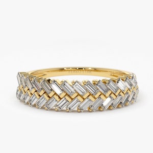 Women&#39;s Diamond Wedding Band / 14K Unique Baguette Diamond Wedding Ring by Ferkos Fine Jewelry
