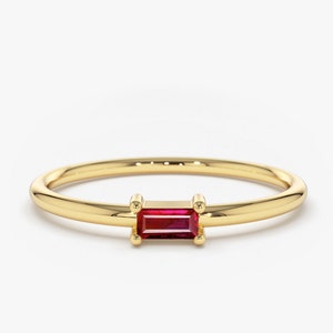 Ruby Ring / Baguette Cut Ruby Ring in 14k Gold / Stackable Ruby Baguette Ring / Natural Ruby /  July Birthstone Ring / Birthday Gift for Her