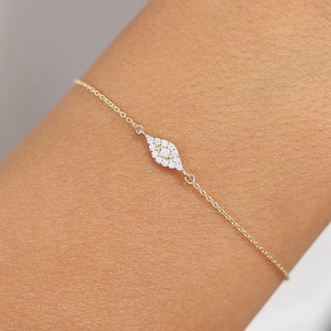 Bransoletka ze złota 14k z diamentami i złym okiem / Bransoletka ze złota 14k / Bransoletka z diamentami / Bransoletka z zawieszką na szczęście / Prezent dla mamy, prezent na ukończenie szkoły dla niej
