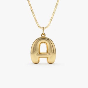 Collar con inicial, colgante de letra abullonada de 20 mm en oro de 14 quilates, dije personalizado con inicial de burbuja 3D, collar con inicial de globo