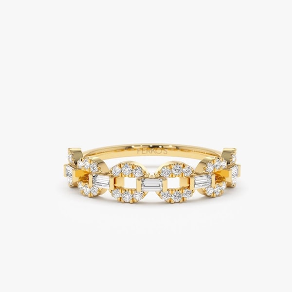 Diamond Ring / 14k Gold Baguette and Round Diamond Wedding Ring for Women / Diamond Stacking Ring by Ferkos Fine Jewelry