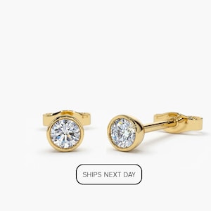 0.25 Ct Diamond Earrings / 1/4 Ct 14k Solid Gold Studs / Bezel Set Studs / Round Cut Natural Diamond Earrings by Ferko&#39;s Fine Jewelry