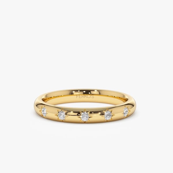Diamond Ring with Star Setting / 14k Gold Star Setting Polaris Diamond Starburst Ring / Celestial Ring for Women by Ferkos Fine Jewelry