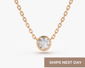 Diamond Necklace / Dainty Solitaire Necklace 14k Gold / Diamond Bezel Necklace/ Gold Diamond Solitaire Necklace/ Delicate Necklace / jewelry