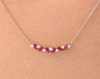 Genuine Ruby Necklace in 14k Gold 