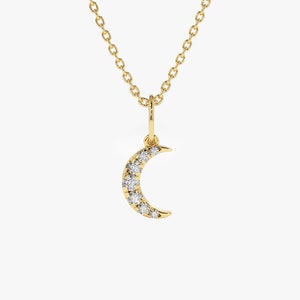 Crescent Moon Necklace / 14k Gold Crescent Moon Diamond Charm / Dainty Diamond Charm/ Minimalist Dainty Boho Layering Charm