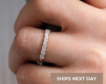 Baguette Ring / 14k Gold Stackable Baguette Diamond Women's Wedding Ring / Half Eternity Diamond Ring / Fine Jewelry / Ferkos Fine Jewelry