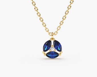 Blue Sapphire Necklace / Genuine Sapphire Necklace in 14k Gold / Unique Sapphire and Diamond Pendant / September Birthstone / Push Present