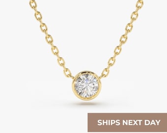 Diamond Solitaire Necklace/ 14k Gold 0.08 Ct. Dainty Diamond Bezel Set Necklace / Delicate Diamond Necklace / Layering Diamond Necklace