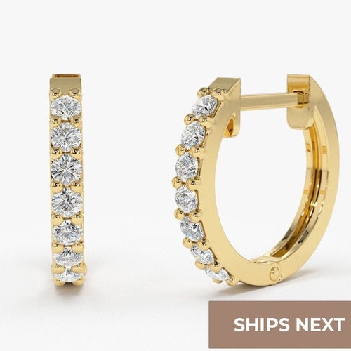 Details about   14K Gold Single Round Cut Natural Diamond Bezel Setting Tiny Huggie Hoop Earring