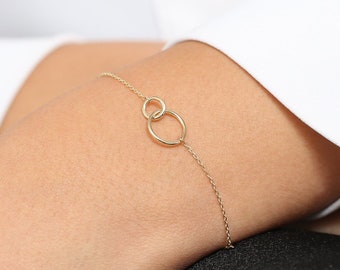 Pulsera de oro 14k / Pulsera infinita UNITY LINK / Pulsera entrelazada de doble círculo minimalista / Pulsera de capas delicadas / Simple