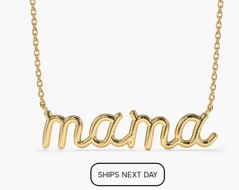 Gold Necklace / Mama Script Necklace / Mom Gift / Mother Necklace / Gifts by Ferkos Fine Jewelry / New Mom Necklace / Last Minute Gift Idea